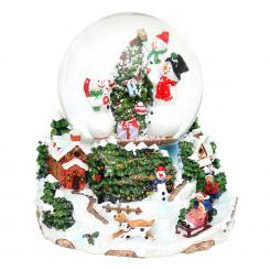 Schneekugel Spieluhr Weihnachtskamin 11,5x11,5x14,5cm 50 1380 